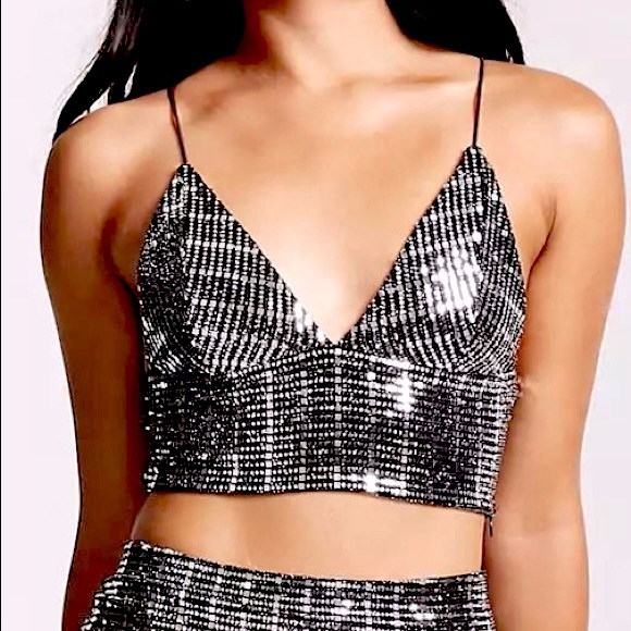 2 Piece Set | Forever 21 Metallic Sequin Crop Top + Skirt - Picture 1 of 13